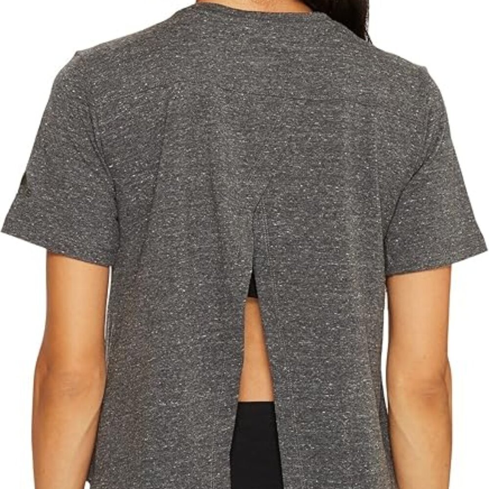 adidas Womens Training Open Back Tee XXL 2XL Dark Grey Cropped Gym Active New
